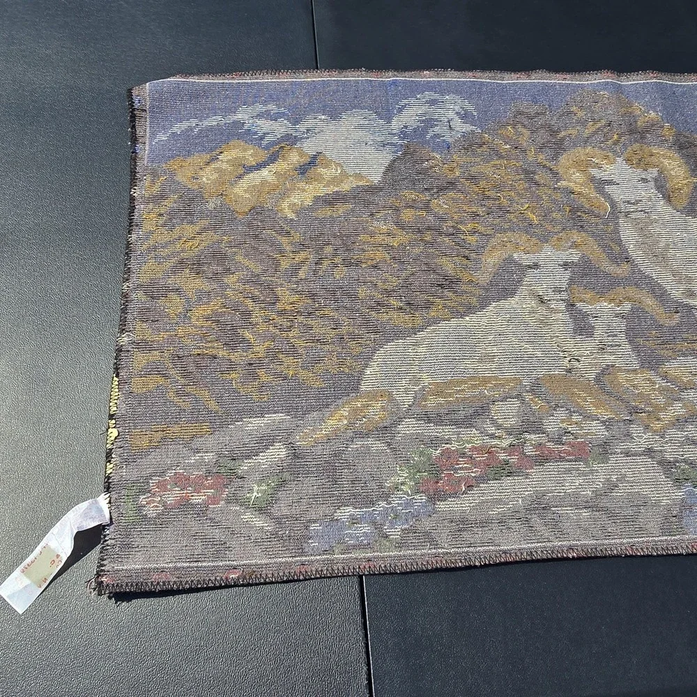 Vintage Italian Velvet Tapestry Mountain Sheep Scene Woven 38x19 Wall Hanging